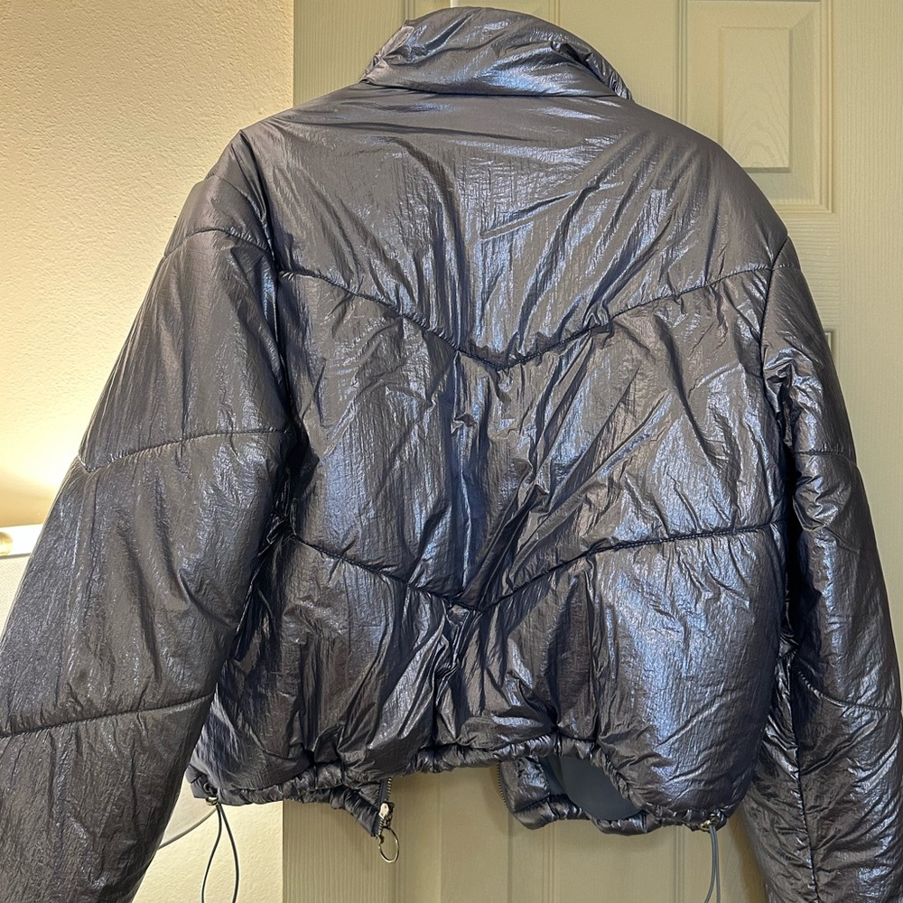 Blue Metallic Puffer Jacket - Picture 2 of 3